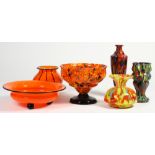 (lot of 14) Mid-Century Modern style art glass group, most executed in orange and having mottled