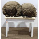 Kathryn Spence (German, b. 1963), "Two Dirt Bears," stuffed animals with mud on painted wood