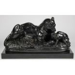 Auguste-Louis Dion (French, b. 1927), Lioness and Cub, circa 1900, bronze sculpture, signed "A.