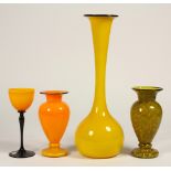 (Lot of 10) Czech art glass group, executed in yellow and black glass, including (4) vases, (3)