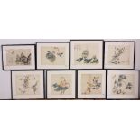 (lot of 8) Chinese woodblock prints, from painting manuals, depicting bird, butterflies, flowers,