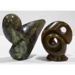 (lot of 2) Untitled (Abstract Forms), carved marble sculptures, possibly Zimbabwe Ashanti, one