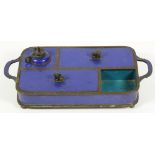 Chinese cloisonne desk set, with four compartments, two of the compartments featuring lids with fu-