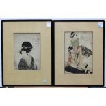 (lot of 2) Japanese woodblock prints: Kitagawa Utamaro (1753-1806), 'Ueno', upper right with the