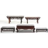 (lot of 5) Chinese wood stands/models of furniture, in the form of tables in various styles,