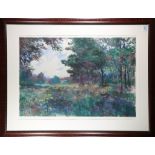 American School (20th century), Untitled (Landscape), lithograph in colors, signed indistinctly