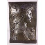 Bronze figural bas-relief plaque, possibly depicting Apollo, early 20th century, the figure in