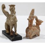 (lot of 2) Antiquity style objects, including a Greek Sphinx (repaired); together with an Amlash