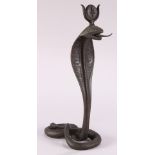 Bronze Egyptian Revival cobra statue or doorstop, 12"h x 3.5"w x 9.5"d