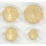 United States gold bullion four-coin proof set, 1989, including fifty, twenty-five, ten, and five