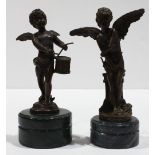 (lot of 2) After Auguste Moreau (French, 1861-1906), Seated Cupid & Cupid with Drum, bronze