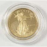 United States ten dollar American Eagle 1/4 oz. gold bullion proof coin, 1989, in a blue velvet