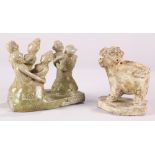 (lot of 2) Thai sawankhalok celadon ceramic figures, consisting of one mythical beast; the other