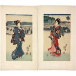 (lot of 2) Japanese woodblock prints, Ichiyusai Kuniyoshi (1797–1861), each depicting a courtesan