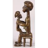 Baule, Ivory Coast bronze figural sculpture depicting a mother playing with child, 4.25"h