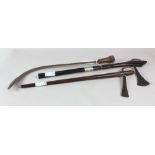 (lot of 3) D.R. Congo iron currency snake blade, mounted with a wood handle; together with two