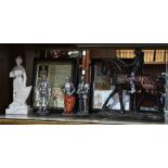 (lot of 7) Medieval style figural sculpture group, including four models of knights in suits of