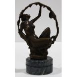 Georges Omerth (French, 19th/20th century), Seated Nude with Wreath, bronze sculpture, signed verso,