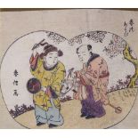 (lot of 2) Suzuki Harunobu (Japanese, 1725-1770), woodblock prints: one depicting three boys and