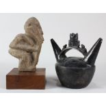 (lot of 2) Indigenous style ancestor stone carving, depicted with an aged posture and a long