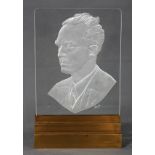 Willis Gentry Lowry (American, b. 1908), sand blasted glass sculpture, depicting a distinguished