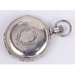 Waltham sterling silver hunting case pocket watch Dial: white enamel, Roman numerals, spade hands,