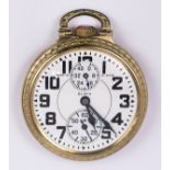 Elgin B.W. Raymond up/down wind indicator open face pocket watch Dial: white enamel, Arabic box