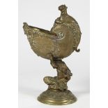 French gilt bronze nautilus vase, 19th century, the relief decorated form accented with Bacchanalian