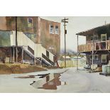 Phil Kooser (American, 1921-2007), Backstreet Puddle, watercolor, signed lower right, overall (