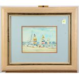 Sailboats on the Beach, watercolor, signed indistinctly "Van Hamelt (?)" lower left, 20th century,