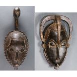 (lot of 2) Yaure, Cote d'Ivoire, finely carved mask, with an extension above the head similar to a