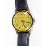 Doxa 14k yellow gold wristwatch, 1940's Dial: silvered with Arabic numerals, subsidiary seconds