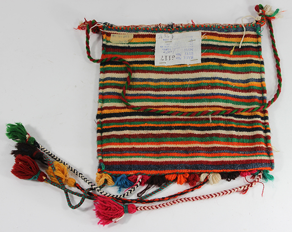 (Lot of 6) Woven wool carpet and Bahtiyari salt bags, with multicolor tassels, straps, and - Image 5 of 7