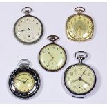 (lot of 5) Collection of open face pocket watches including a Cortebert Swiss Sapho Watch Co. 17