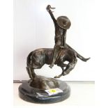 Mexican School (20th century), Figure Riding a Wild Horse, 1990, bronze sculpture, signed