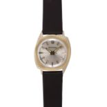 Accutron 14k yellow gold wristwatch Dial: silvered, applied bar indexes, center seconds hand