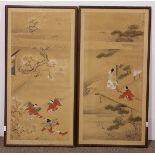 (lot of 2) Japanese painted panels, ink and color on paper, late Edo period, one with a Genji gazing