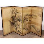 Japanese four-panel byobu screen, Edo period, ink and color on paper, by Ishida Yutei (1756-1815),