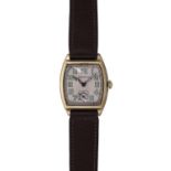 Waltham 14k yellow gold wristwatch, circa 1929 Dial: white, large luminous Arabic markers,