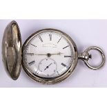 Silver Key wind hunting case pocket watch Dial: white with Roman numerals, subsidiary seconds