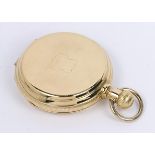 Swiss 18k yellow gold hunting case pocket watch, signed Leon Lichel Dial: white enamel, Roman