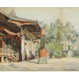 Theodore Wores (American, 1859-1939), Japanese Temple, watercolor, signed lower right, sight: 12"h x