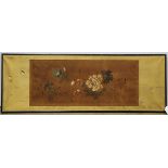 Japanese panel with a painting, 19th century, ink and color on silk, depicting flowers including a