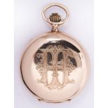 14k rose gold pocket watch Dial: round, white, black Arabic numeral hour markers, black outer
