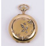 LeCoultre Diamond and 18k yellow gold pendant watch Dial: white enamel, Roman numerals, Louis XIV