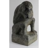 Indigenous style cast stone seated monkey sculpture, 15"h x 7"w x 8"d