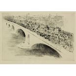 (lot of 2) Paul Paeschke (German, 1875-1943), "Brucke," 1914, etching, unsigned, and Walter Buhe (