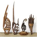 (lot of 4) Bambara style, Mali carved wood 'ty wara' antelope dance crests, including one example