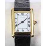 18k yellow gold wristwatch Dial: rectangular, white, black Roman numeral hour markers, inner