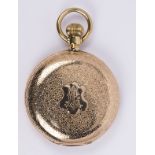 14k yellow gold hunting case pocket watch engraved Dial: white enamel, Roman numerals, subsidiary